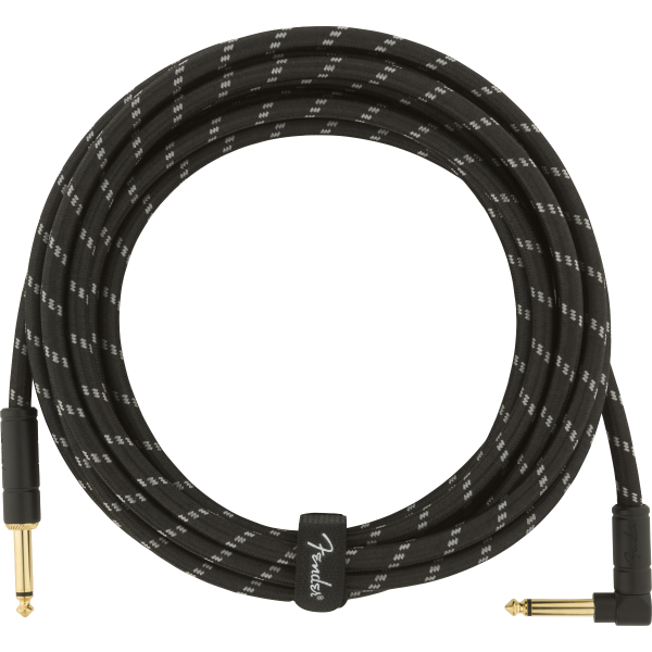 Fender Deluxe Series Instrument Cable, Straight/Angle, 15' Black Tweed