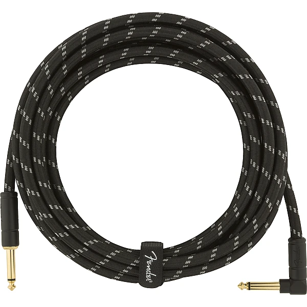 Fender Deluxe Series Instrument Cable, Straight/Angle, 15' Black Tweed