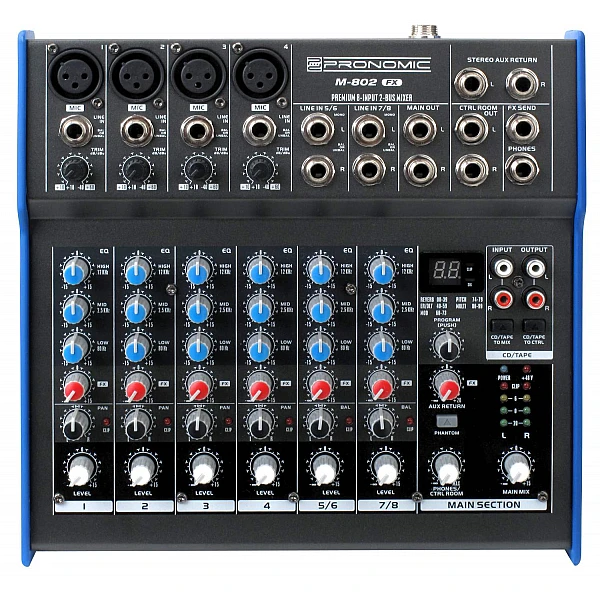Pronomic M-802FX - mini mixpult, 8 kanálov + efekty Pronomic M-802FX - mini mixpult, 8 kanálov + efekty